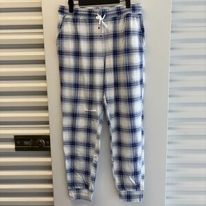 Eddie Bauer White and Blue Plaid Drawstring Pajama Pants Size M
